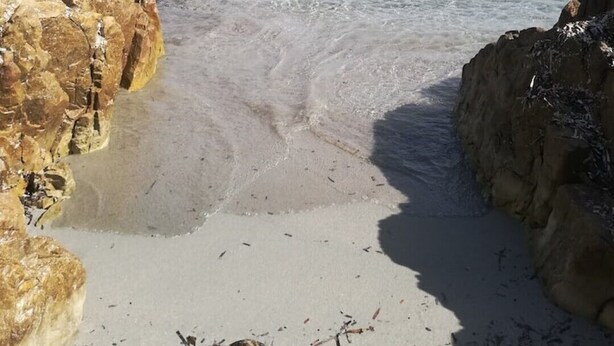 A beach with clear water, sandy shore, and rocky formations. - Cozy newly built cottage, within walking distance of the center. (VILLASIMIUS)