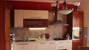 A kitchen with wooden cabinets, a stainless steel range hood, a built-in oven, and a gas stove.