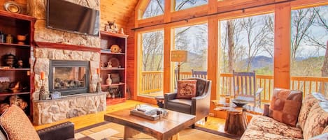 Smart TV, fireplace, DVD player, foosball