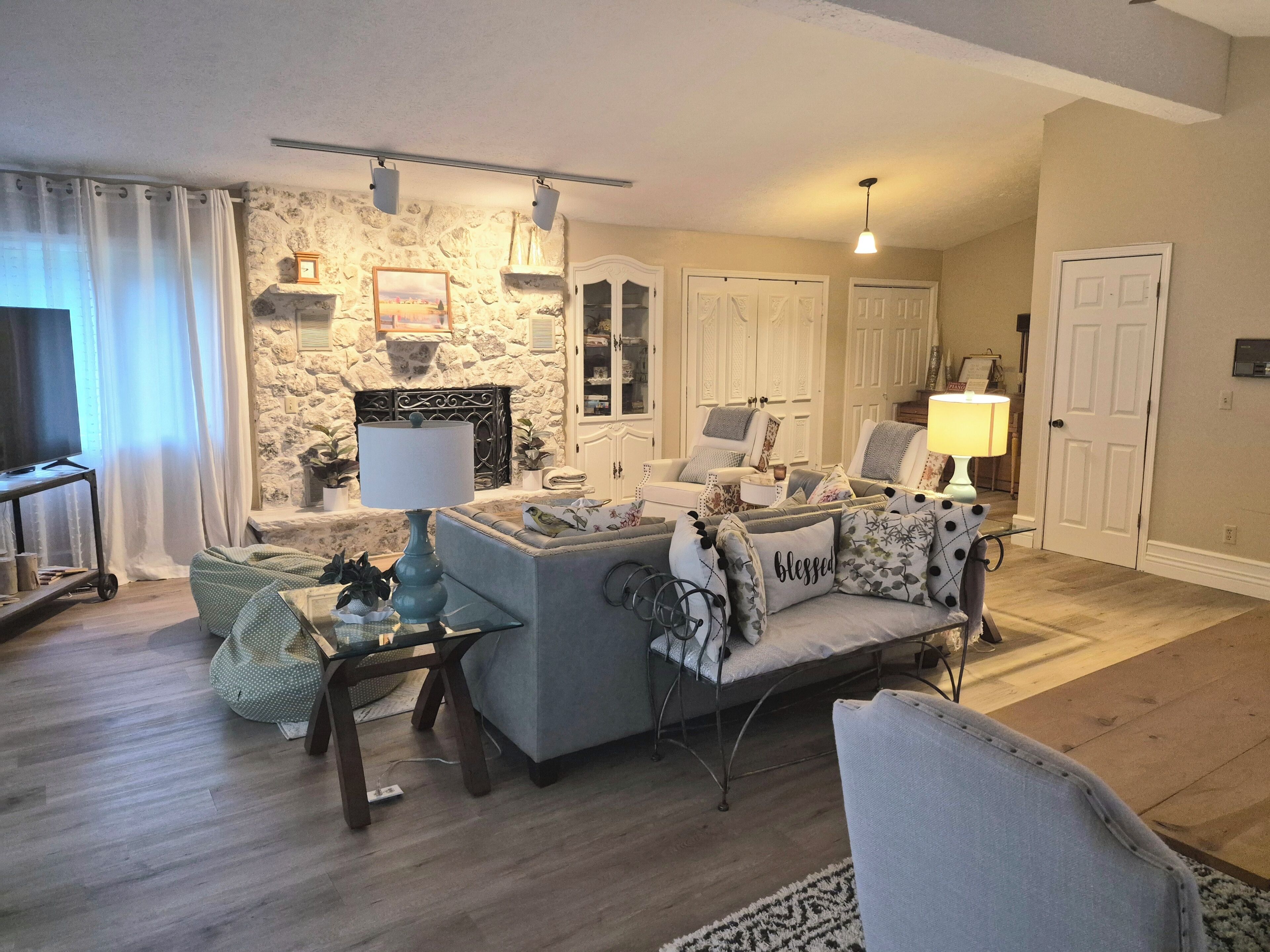 Smart TV, fireplace, video games, books