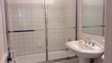 Combined shower/bathtub, hair dryer