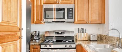 Fridge, microwave, oven, dishwasher