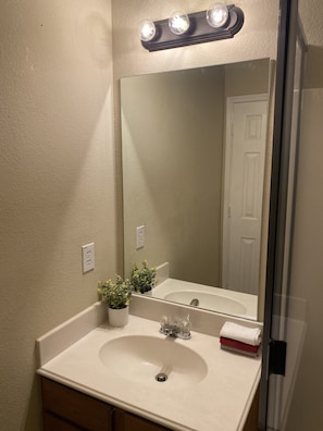 Shower, towels, soap, toilet paper - Luxury Townhome (Arlington)