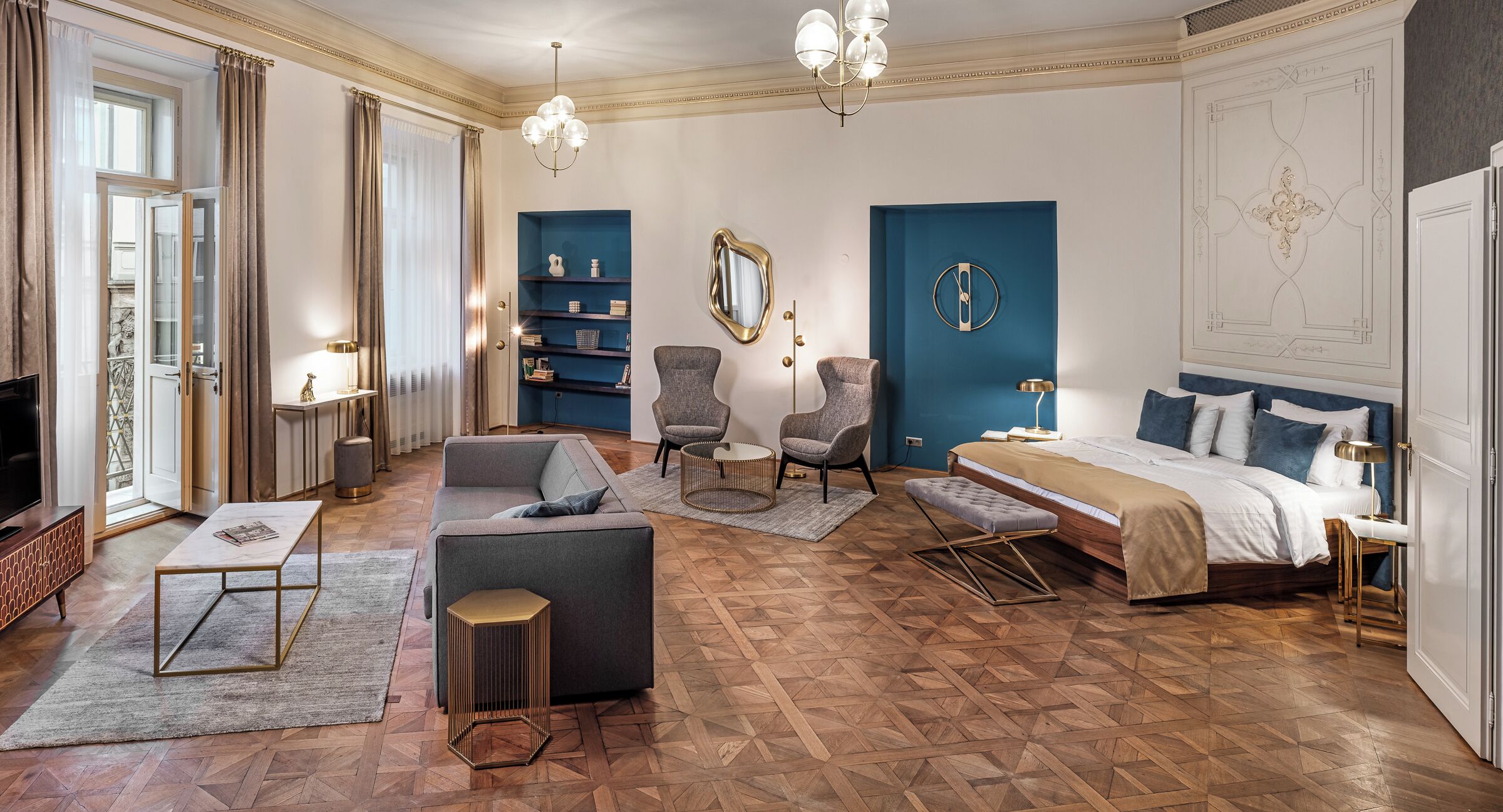 스위트 | 저자극성 침구, 각각 다른 스타일의 인테리어, 각각 다르게 가구 비치, 책상