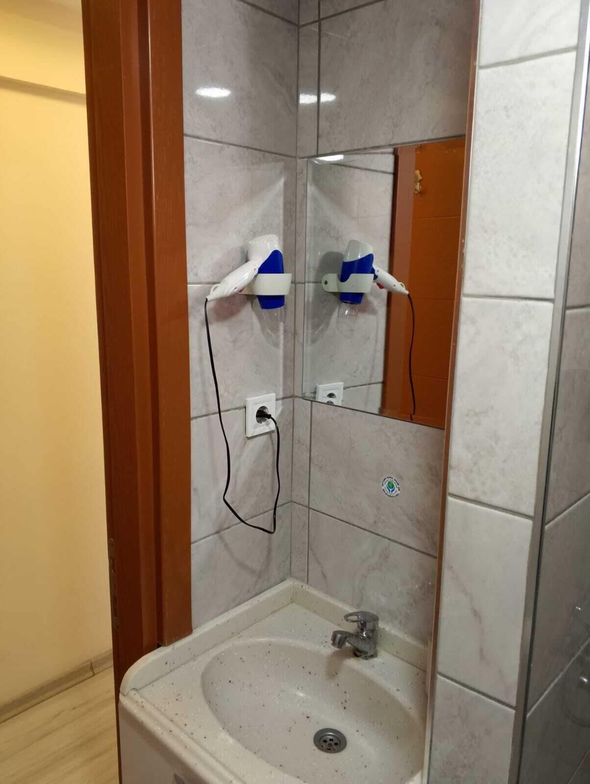 standard double room | bathroom | shower, rainfall showerhead, hair dryer, towels