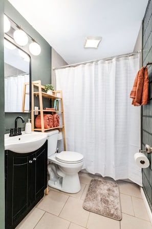 Combined shower/bathtub, hair dryer, towels, soap - City Boho ✦ New Kitchen ✦ King Bed (Bexley)