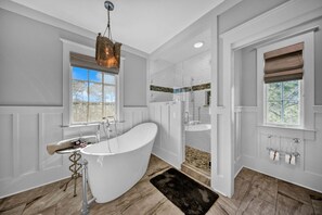 Bathtub, hair dryer, towels