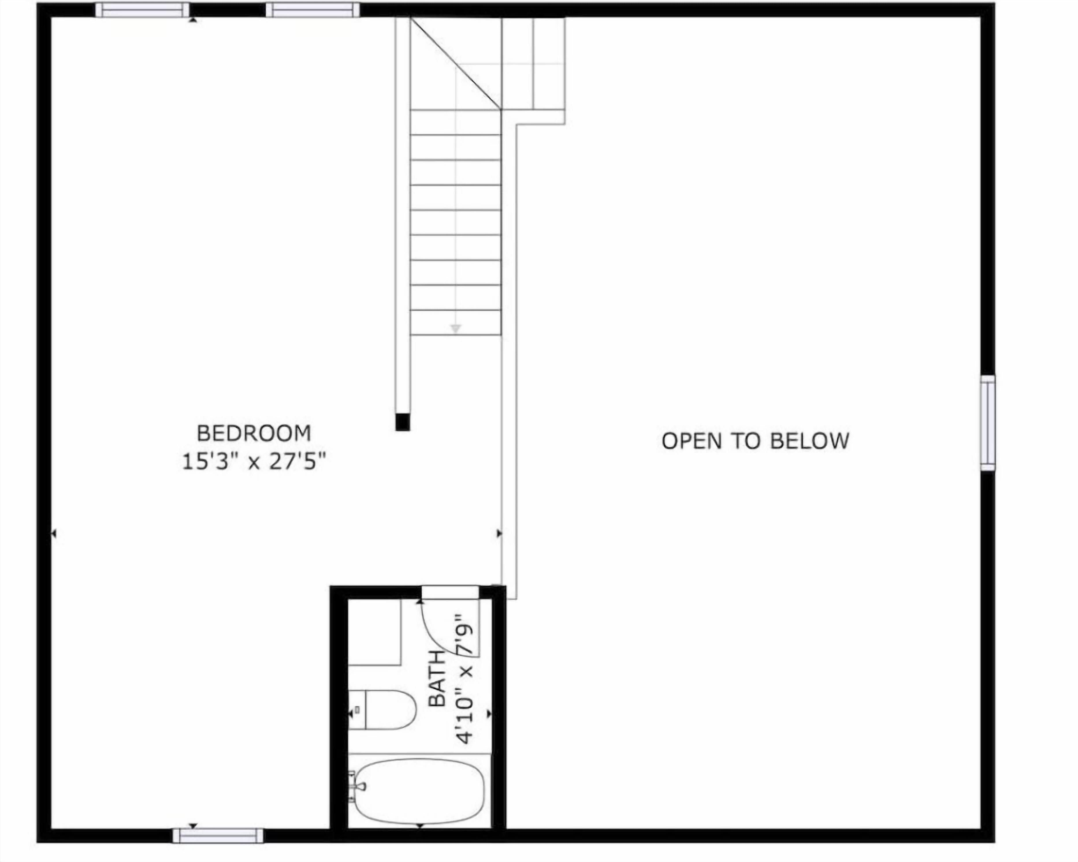 A bedroom measuring 15'3" x 27'5" and a bathroom measuring 4'10" x 7'9".