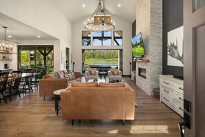 Smart TV, fireplace, table football