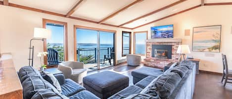 Smart TV, fireplace, foosball, table tennis