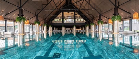 2 indoor pools, seasonal outdoor pool, sun loungers