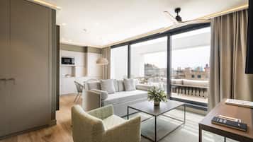 Luxury Penthouse, 2 Bedrooms, Terrace, City View | Living area | 40-inch Smart TV with digital channels, TV