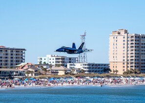 On the beach, sun loungers, beach towels