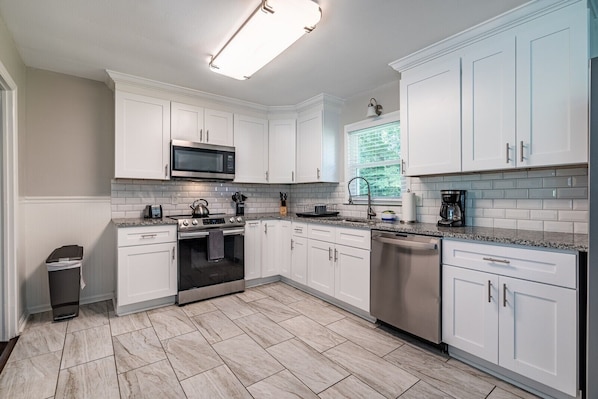 Fridge, microwave, oven, dishwasher