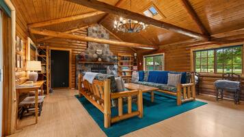 Smart TV, chimenea, reproductor de DVD y libros