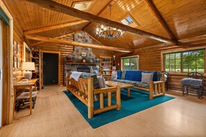 Smart TV, fireplace, DVD player, books