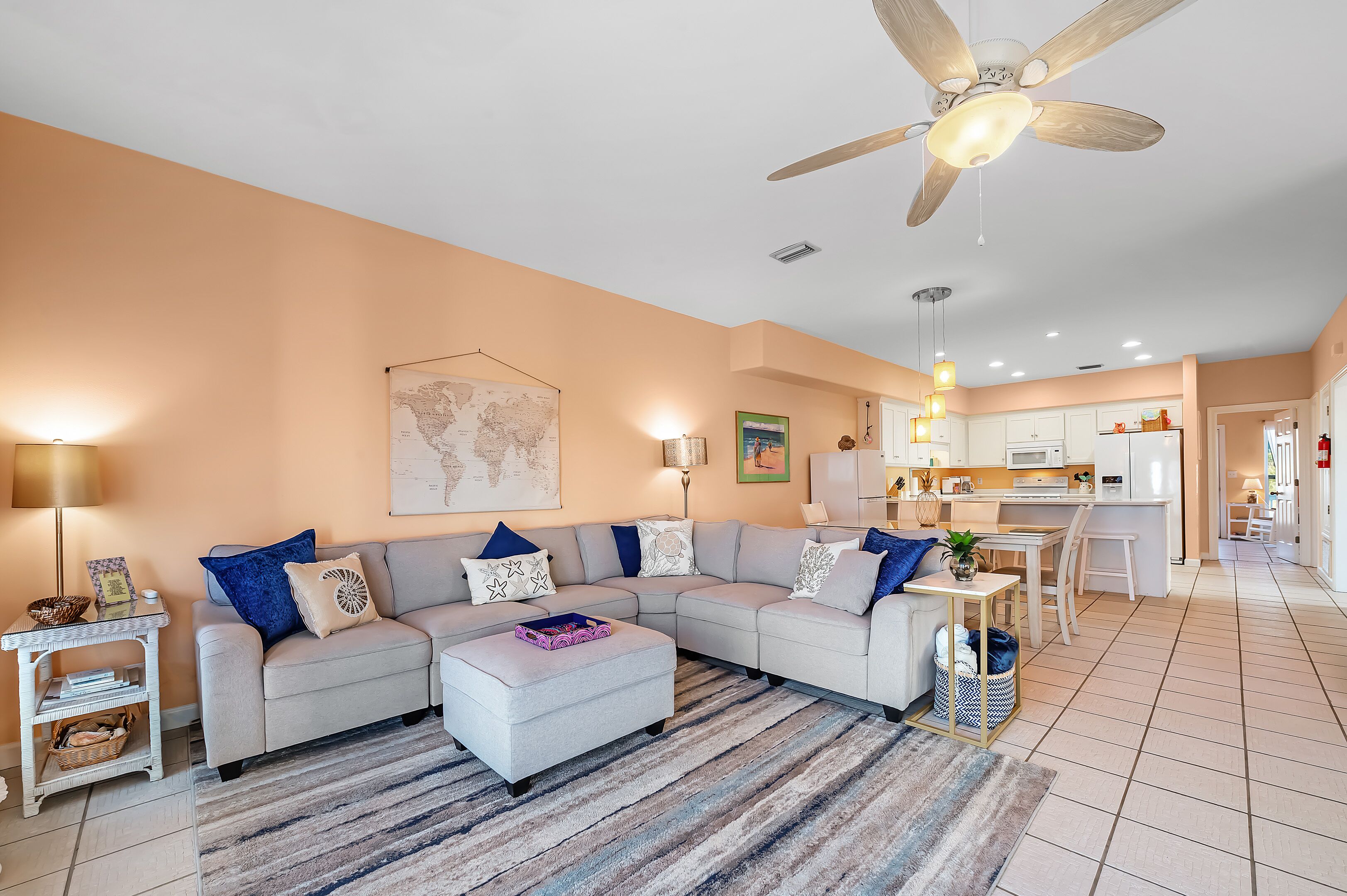 Smart TV, fireplace, DVD player, books