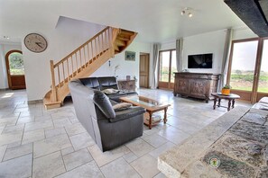 TV, fireplace, DVD player, books