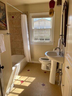 Combined shower/bathtub, hair dryer, towels, soap - New! Cheerful cottage filled with art and books in the heart of Waxahachie (Waxahachie)