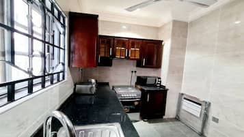 Fridge, microwave, oven, electric kettle