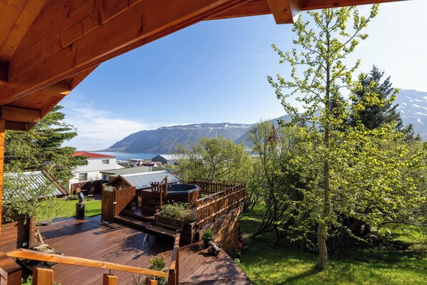 Private Cottage, 1 King Bed, Hot Tub, Mountain View | Terrace/patio - The Herring House (Siglufjörður)