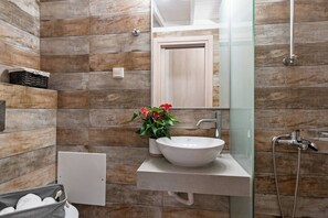 Regadera, secadora de cabello, toallas, jabón 