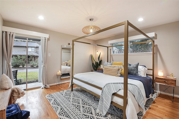 King Sized bed with gel memory foam mattress medium firmness.