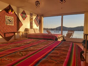 Individually decorated, desk, laptop workspace - Titicaca Andean Lodge Peru (Puno)