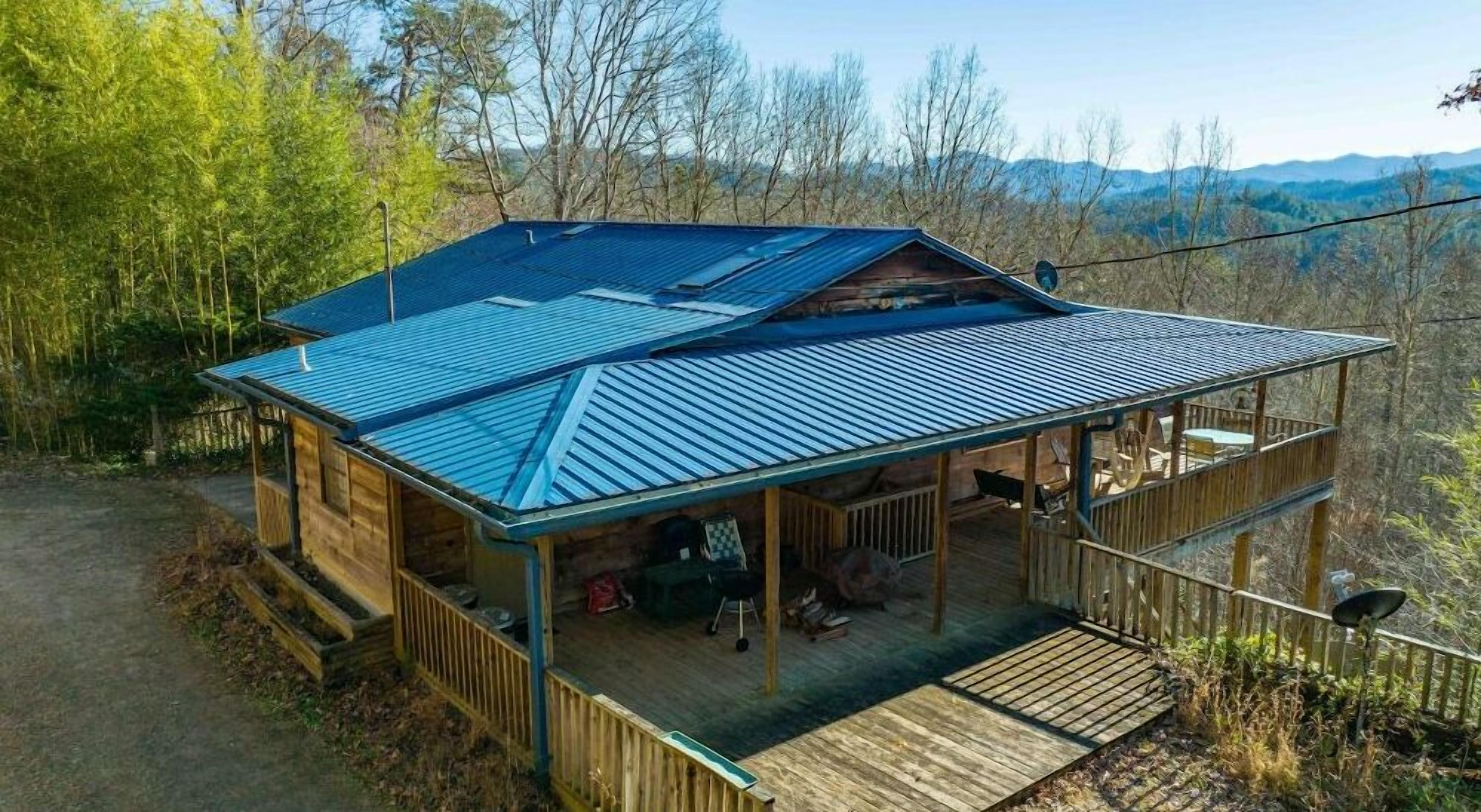 Aerial view of Sheep’s Knob Refuge. Grill , charcoal, fire pit and wood included