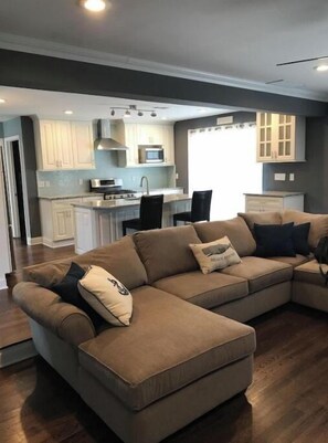 Smart TV, fireplace, video games, music library