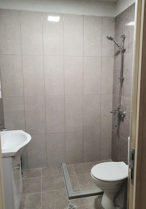 Appartement luxueux, 1 chambre, fumeur, vue sur la montagne | Salle de bain | Douche, articles de toilette (gratuits), séchoir à cheveux, pantoufles