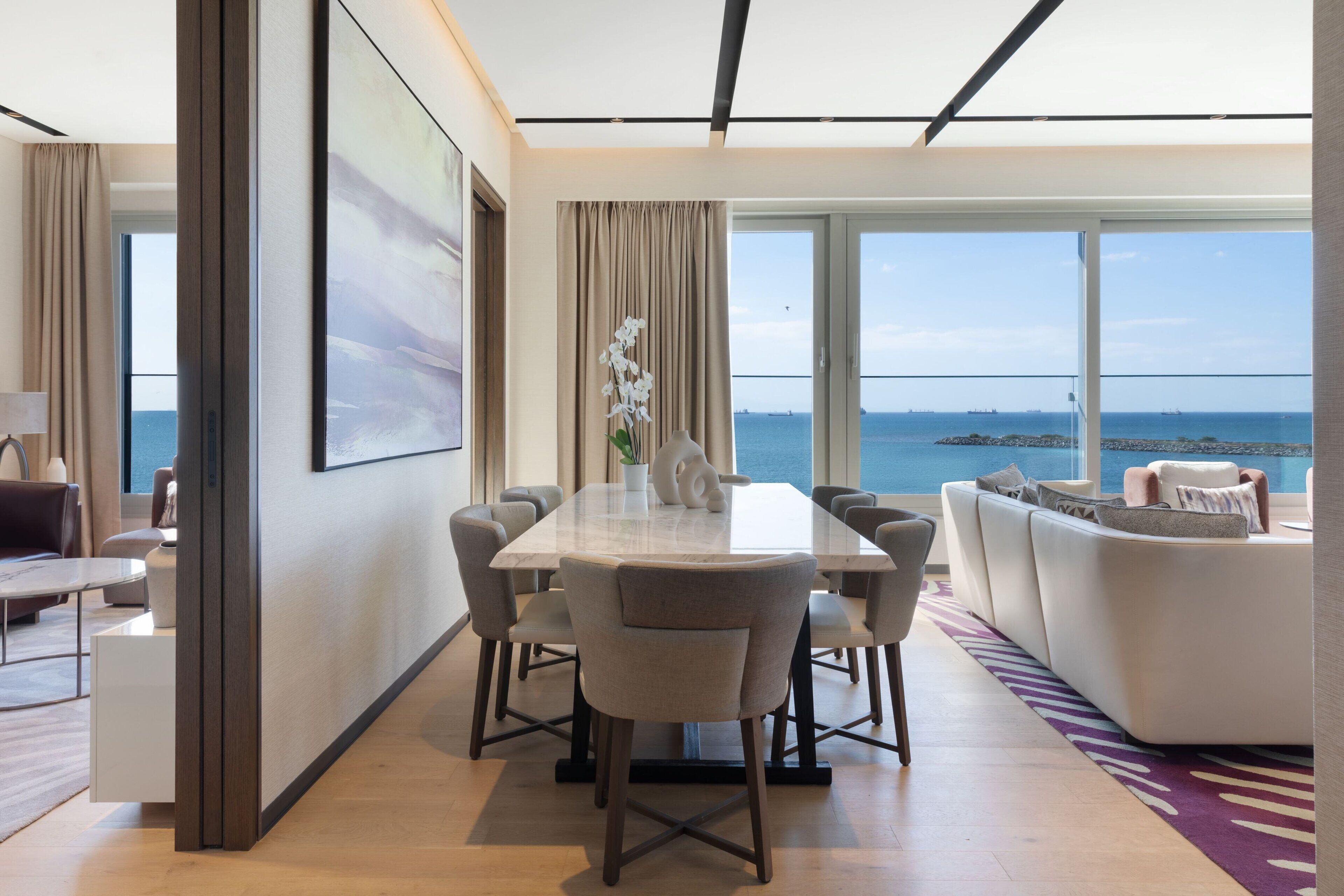 three bedroom residence, 2 queen beds & 2 twin beds, sea view, executive lounge access | living area | 43-inch led tv with satellite channels, tv, pay films