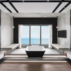 Separate tub and shower, hair dryer, bathrobes, slippers
