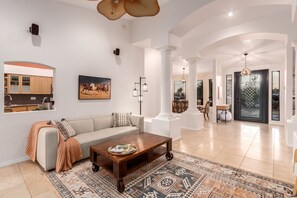 Smart TV, fireplace, stereo, computer monitors
