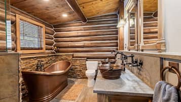 Combined shower/tub, hair dryer, towels, soap