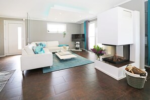 TV, fireplace