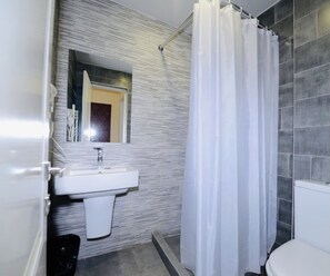 Shower, free toiletries, hair dryer, towels