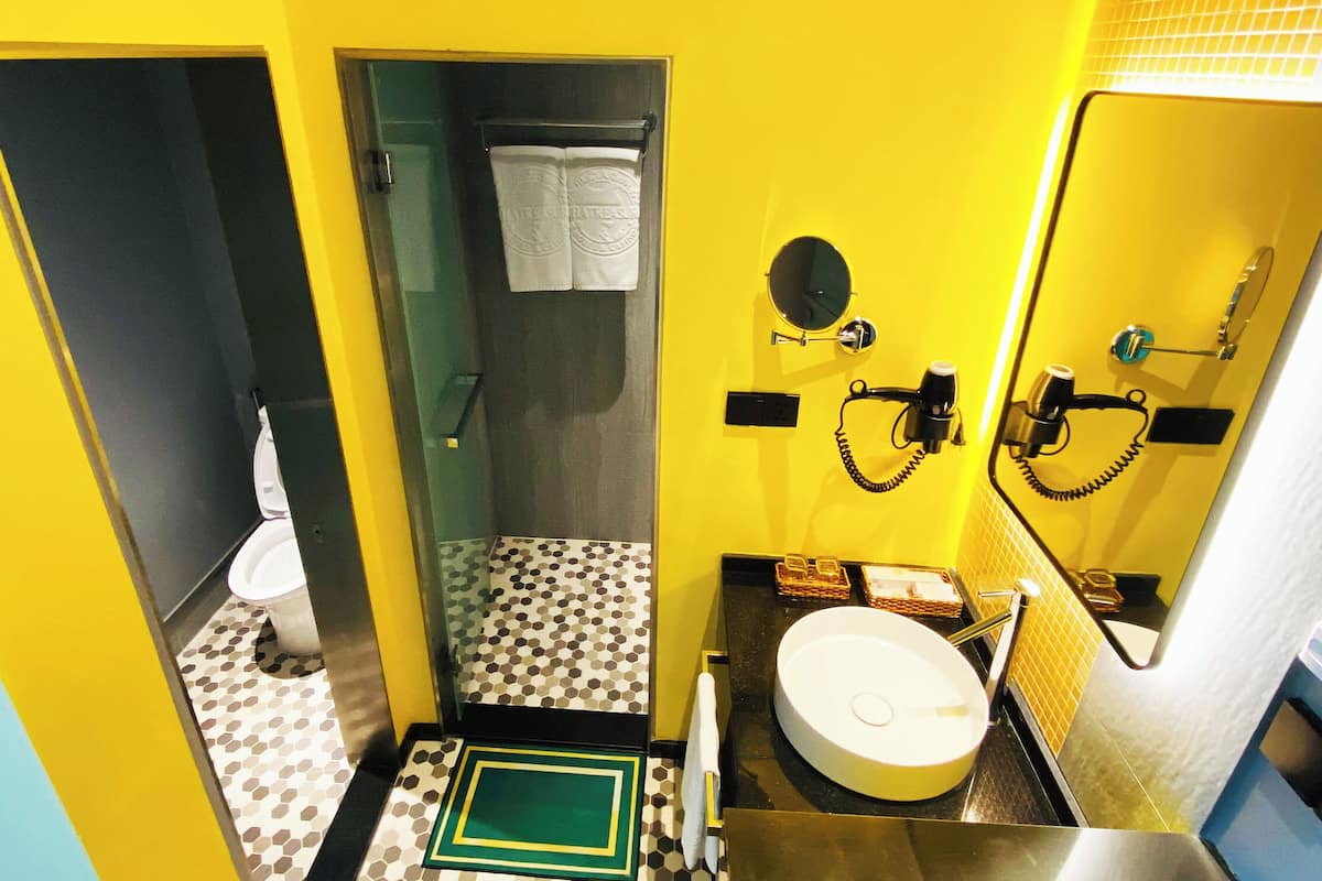 shower, free toiletries, hair dryer, slippers