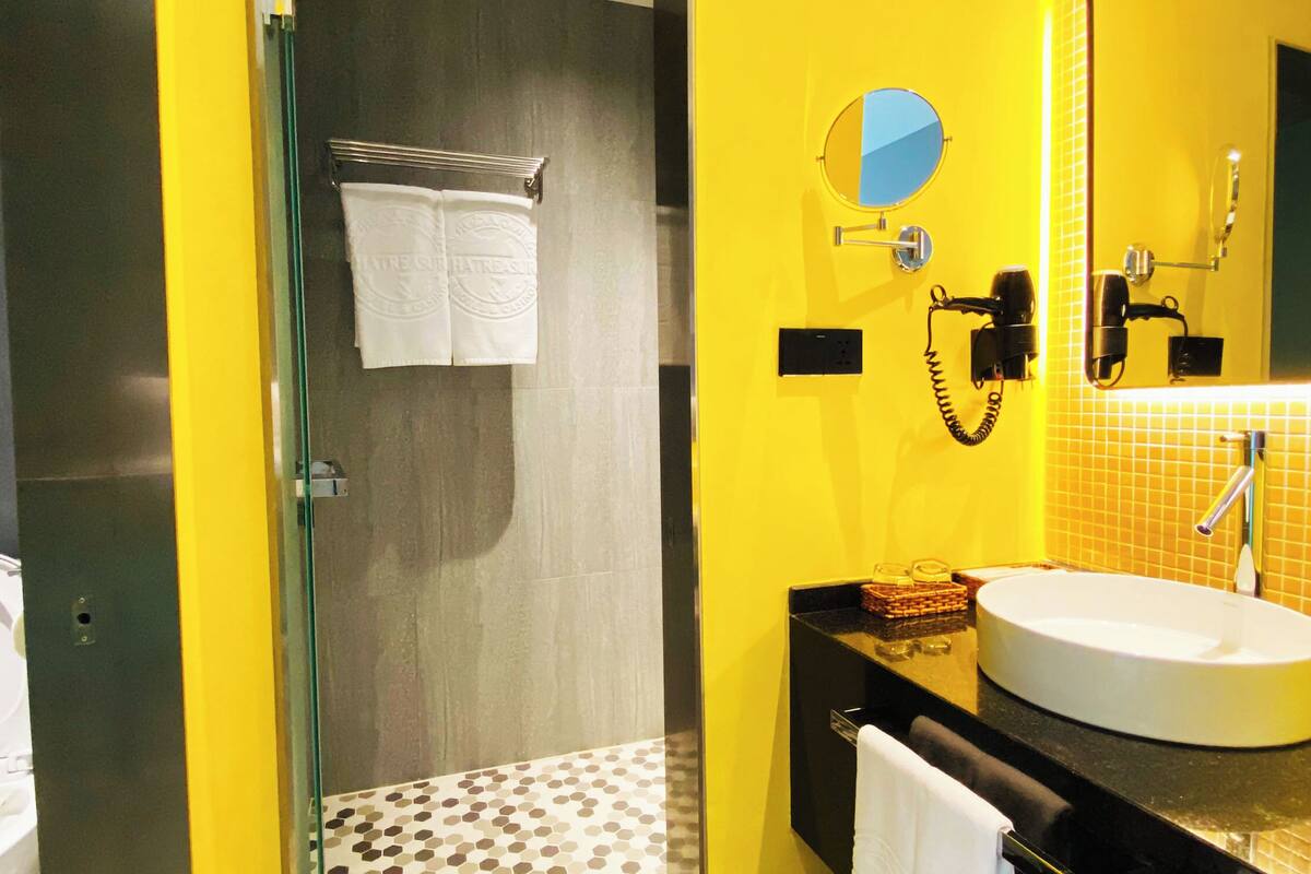 shower, free toiletries, hair dryer, slippers