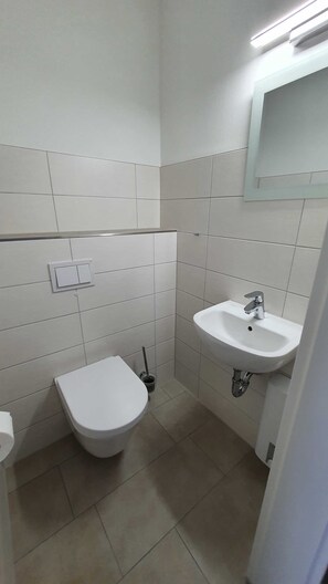 Hair dryer, soap, toilet paper