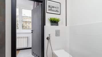 Ducha, secador de pelo, toallas, shampoo