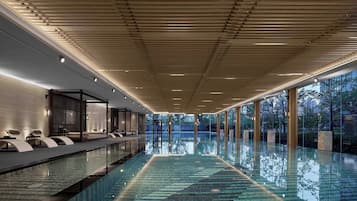 Indoor pool, seasonal outdoor pool, pool umbrellas