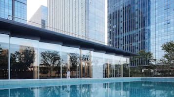 Indoor pool, seasonal outdoor pool, pool umbrellas
