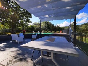 Outdoor dining - Rosalba, Private solar heated pool, walk restaurants, romantic, mountain views.  (Corfino)