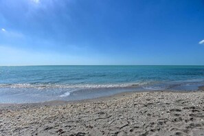Plage, chaises longues, serviettes de plage