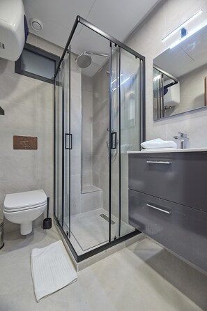 Shower, soap, toilet paper