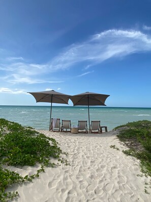 On the beach, white sand, snorkelling, kayaking