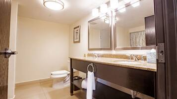 Shower, eco-friendly toiletries, hair dryer, towels