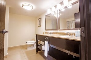 Shower, eco-friendly toiletries, hair dryer, towels