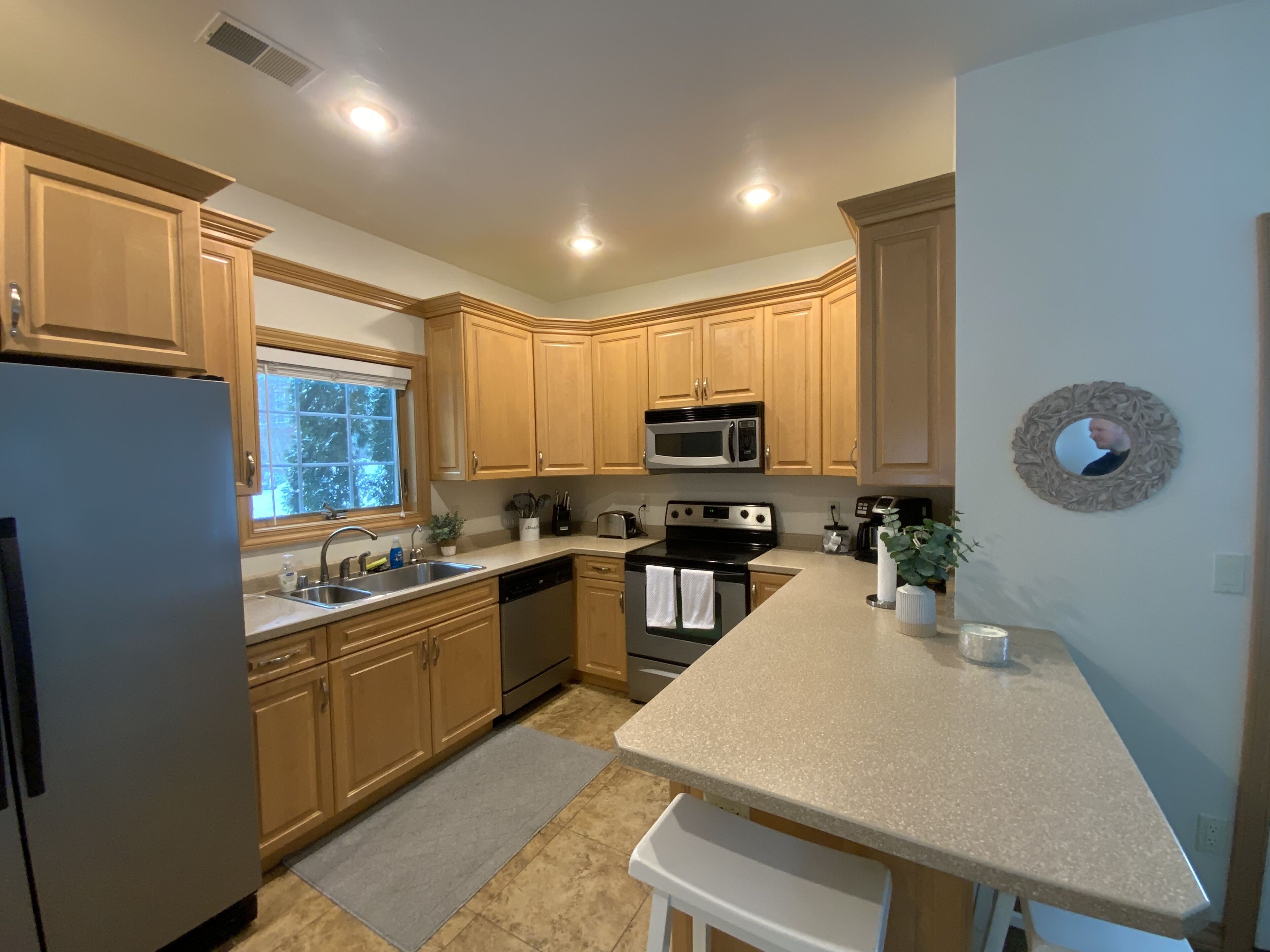 Frigorífico, microondas, horno y placa de cocina